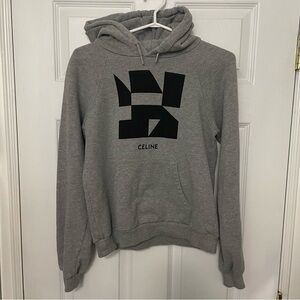 Celine Graphic Grey Hooded Pullover Hoodie Sweater Sweatshirt Cotton Small